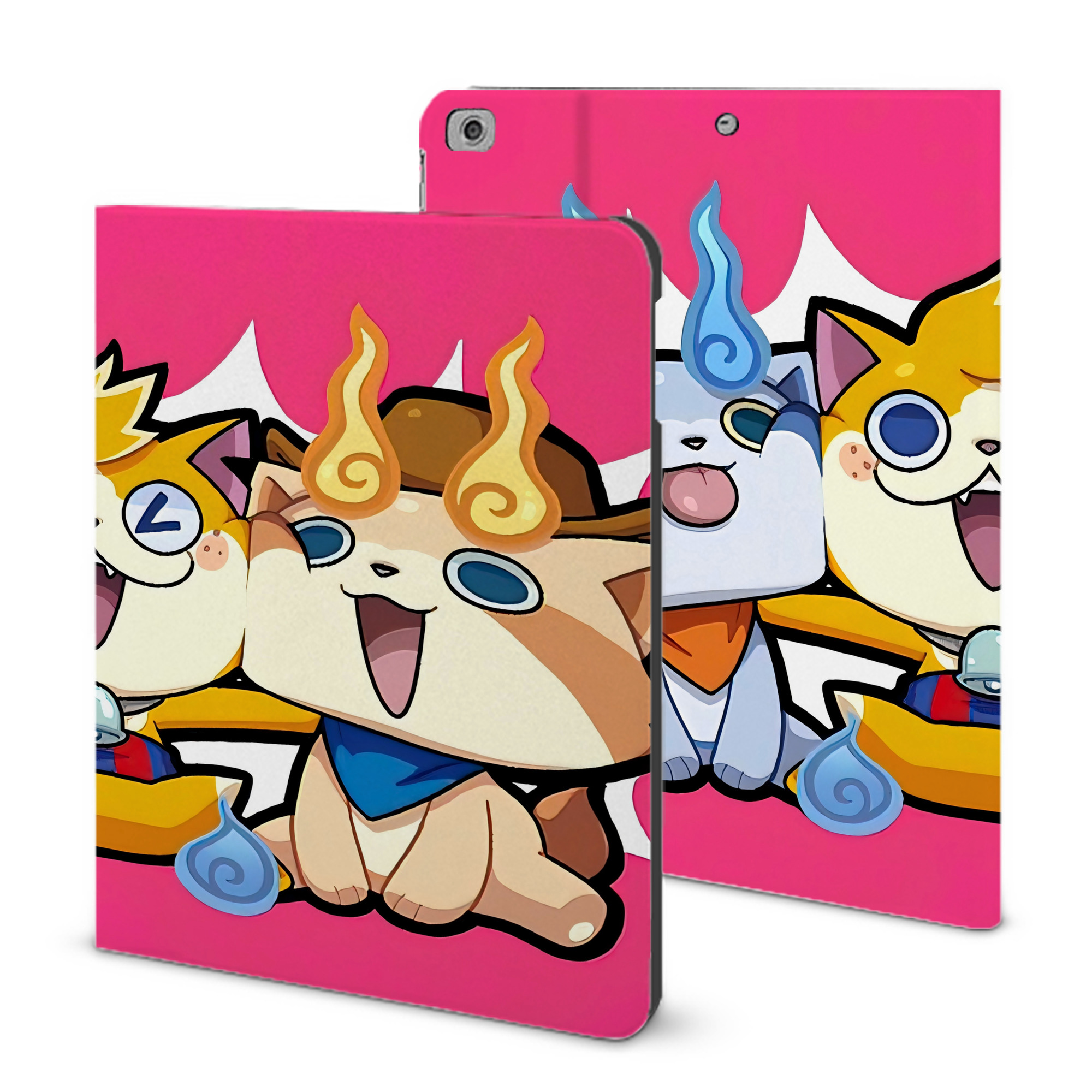（画像用） 妖怪ウォッチ Yo-kai Watch IPad ケース ブック型 PUレザー TPU 耐衝撃 軽量 薄型 ペン収納なし 全面保護 IPad 各モデル対応
